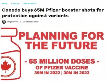 加拿大再订6500万剂辉瑞疫苗， 并保留选项至2024年！