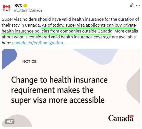 加拿大超级签证新规：接受境外保险公司